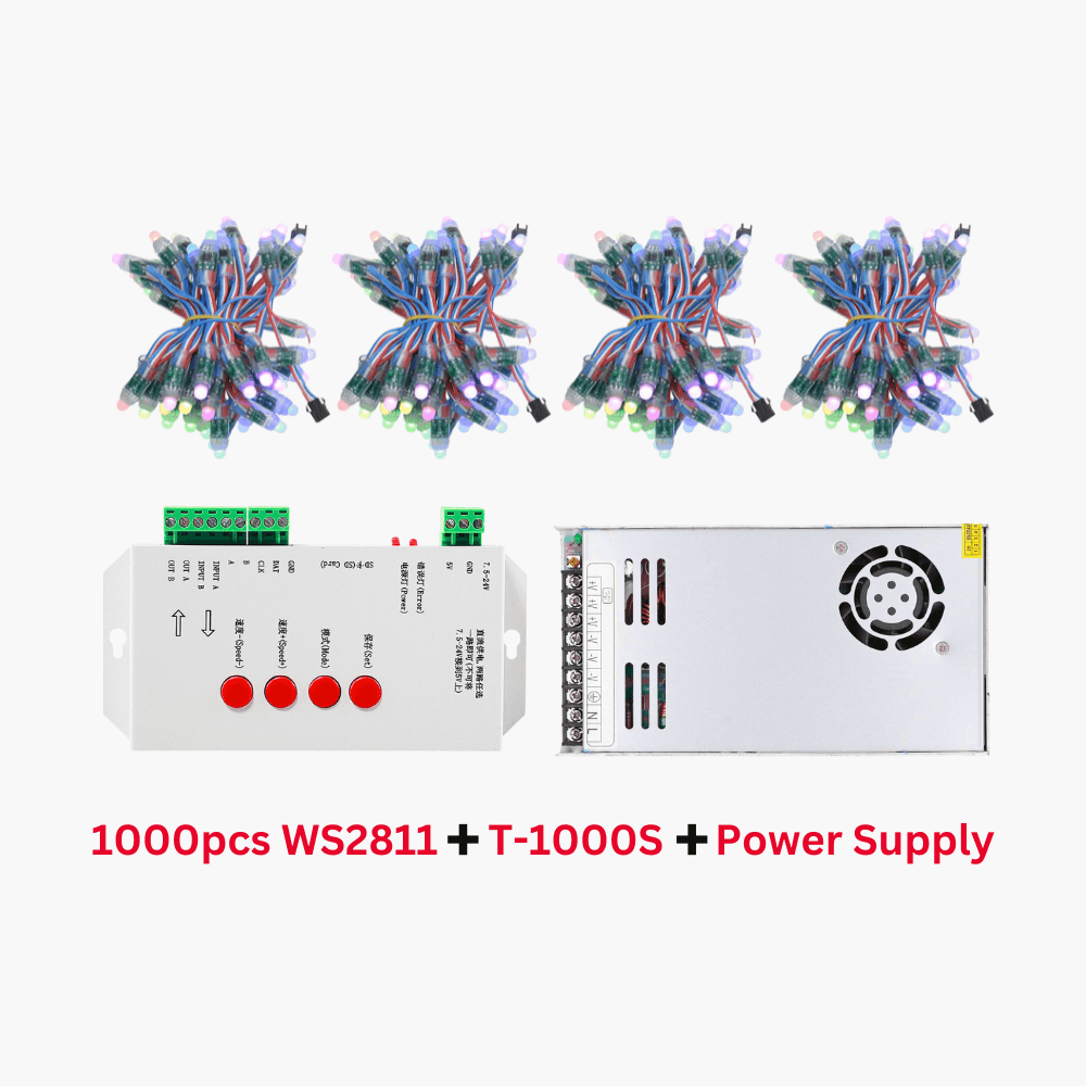 1000pcs WS2811 LED Pixel Module IP68 12MM + T1000S LED Controller + 5V
