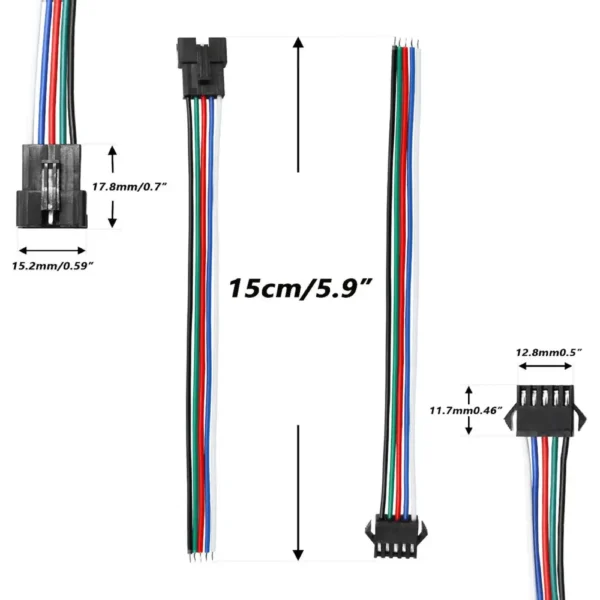 20 Pairs 5 Pin Connector Wire, MaleFemale, for LED Strip Light Drivers