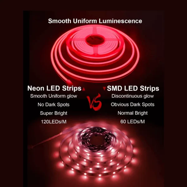 Neon Light Strip 600 LEDs 5m with Power Adapter Dimmer