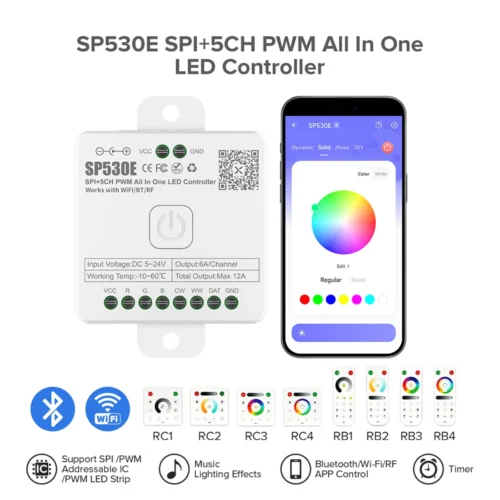 SP530E LED Controller with WiFi Alexa Google Home BT 5CH PWM SPI Pixels LED Strip Light