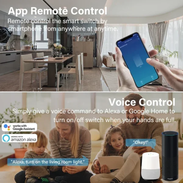 Tuya 16A WiFi Smart Switch 2-way Control Switch Mini Smart Breaker Smart Life APP Control Works With Alexa Google Home Alice