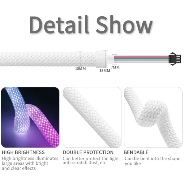 Round Reticulate Pattern Neon LED Strip 50 LEDs/m 360 Degree Smart RGBIC Flexible Silicone Light Tape IP67 DC5V