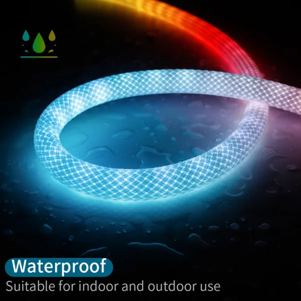 Round Reticulate Pattern Neon LED Strip 50 LEDs/m 360 Degree Smart RGBIC Flexible Silicone Light Tape IP67 DC5V