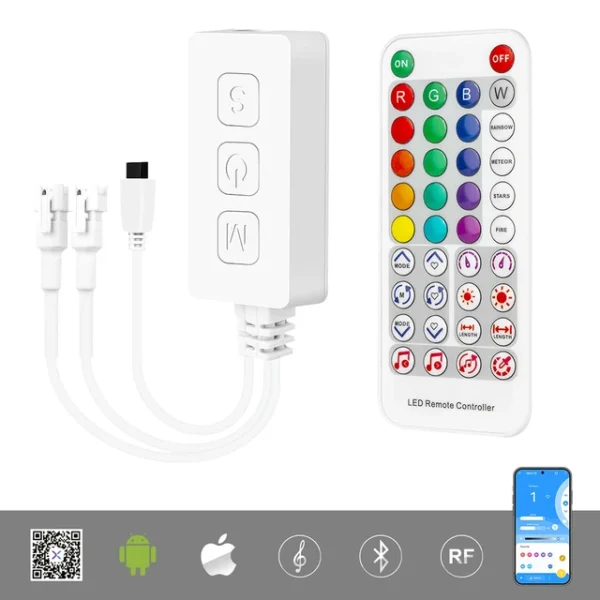 SK6812 RGBW Music Controller Built-In Mic WS2814 TM1824 SM16704 UCS2904 LED Light Strip SP617E Bluetooth App IOS Android DC5V-24