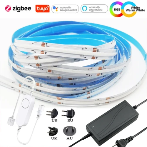 High Density Flexible COB RGBCCT Tape Zigbee 3.0 Tuya Smart Control DC12V 6Pin 840LED/m LED Strip Light for Alexa SmartThings