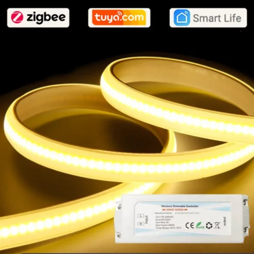 220V 230V COB LED Strip Zigbee 3.0 Smart Controller 288LEDs/m Flexible COB Light Bar Outdoor Waterproof Smart Life