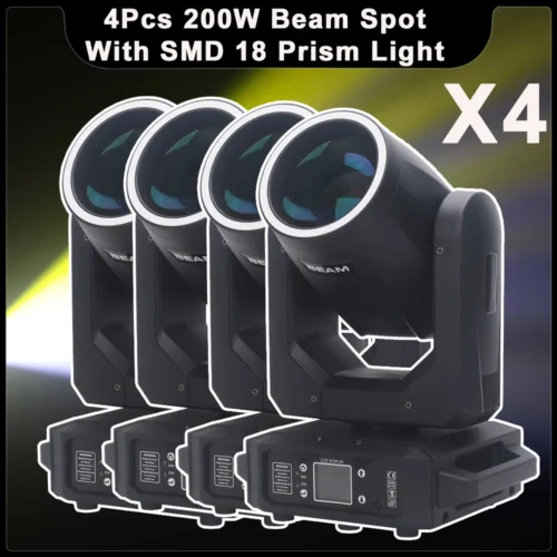 4Pcs/lot LED 200W Moving Head Light Beam Spot With Aperture 18 Prism Rainbow Effect DMX For DJ Disco Wedding Stage Effect Lamp