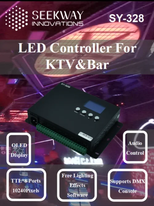8 Ports DMX Controller supports SPI LED light AC100V-240V for Indoor Stage Display, KTV, Bar Lighting, supports Sound Activation