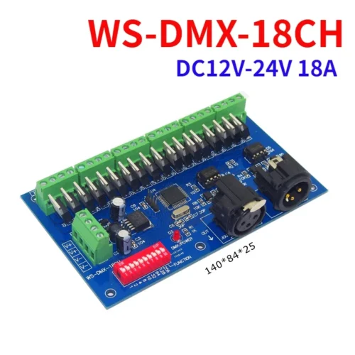 18CH DMX512 LED RGB Controller 18 Channels 6 Group Decoder LED Dimmer XRL 3P RJ45 WS-DMX-18CH for RGB LED Strip Lamp DC12V-24V