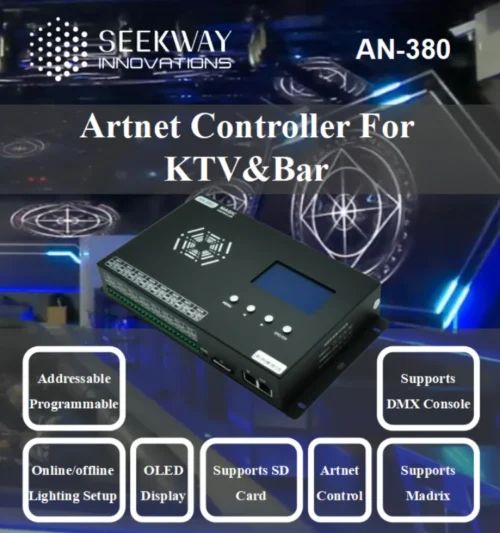 8 Ports Artnet Controller SPI/TTL & DMX Pixel LED Light AC100V～240V for Indoor Lighting, supports Madrix, SD Card, DMX512 Console