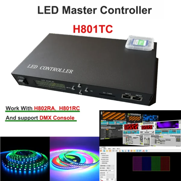 H801TC LED Master Controller Pixel LED Controller Drive 150000 Pixels Strip Light Work With H802RA H801RC Support DMX Console.