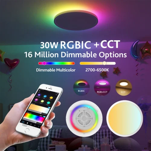 LED Smart Ceiling Light WiFi Control Remote Control RGB Warm White Cold White Panel Light Indoor Light For Living Room Decor