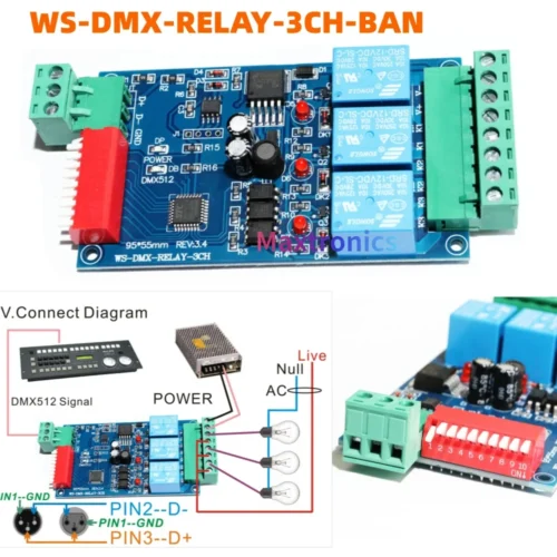NEW 3CH Relay Controller, DMX 512 Decoder WS-DMX-RELAY-3CH-BAN Relay Switch for RGB LED Strip Light/Module Lamp Dump Node DC12V