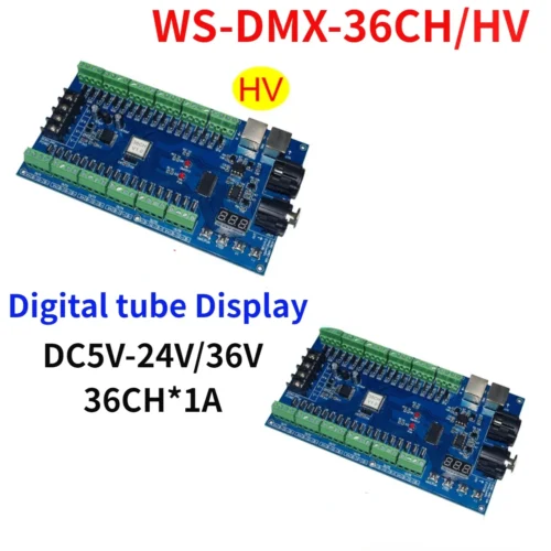 36 Channel DMX Decoder 36CH DMX512 Dimmer 13Group RGB Output,LED DMX512 Driver XRL 3pin Controller WS-DMX-36CH/HV DC5V-24 5V-36V