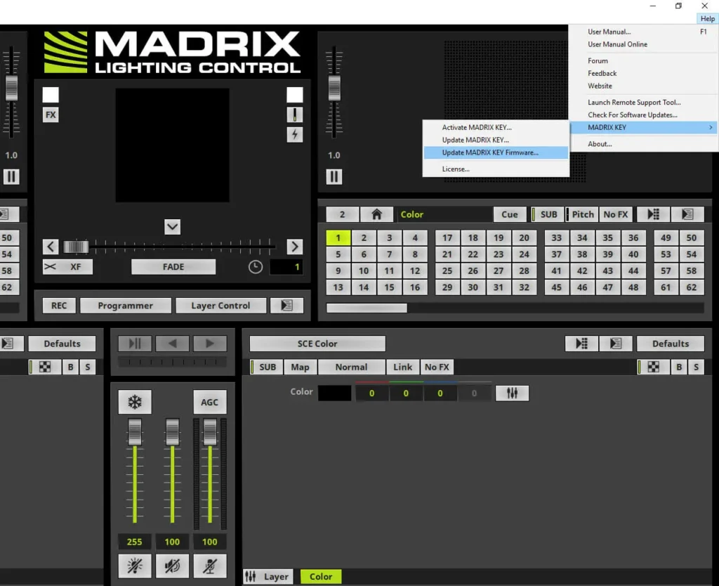 Installation Of The MADRIX Software 7 menuupdatecm