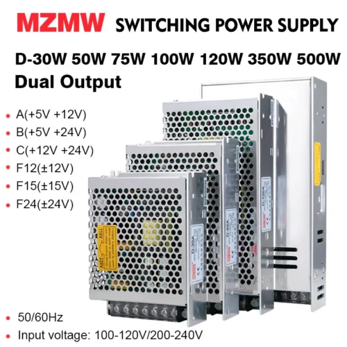 MZMW 30W 50W 75W 100W 120W 350W 500W Dual Output Switching Power Supply -5V 12V -12V 15V -15V 24V -24V AC/DC Driver Transformer