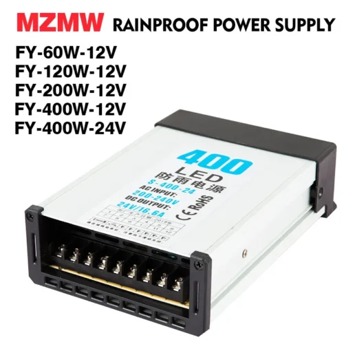 60W 120W 200W 400W Rainproof Switching Power Supply AC/DC 12V/24V Outdoor SMPS Transformer LED Lighting Courtyard Advertising