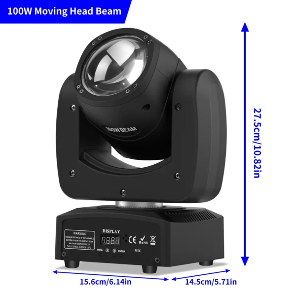 Somspot 100W RGBW Moving Head Light Beam DMX Stage Effect Lighting for DJ Disco Bar Club Party Dance Wedding