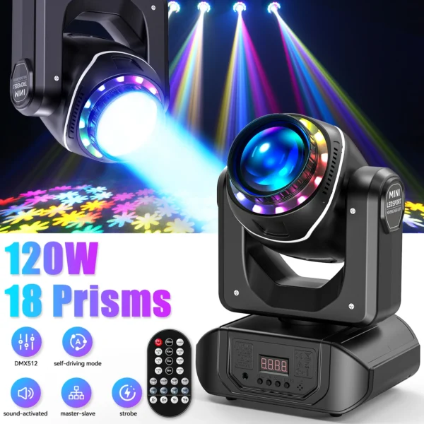 Somspot 120W RGBW LED Moving Head Light Beam 18 Prisms 10 Gobos 8 Colors Rainbow effect DJ Disco Stage Light Effect Projector