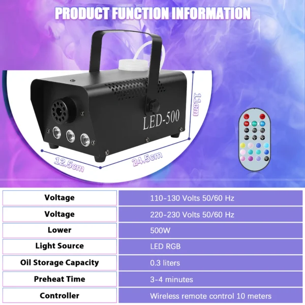 Somspot LED Colorful Smoke Machine Remote Fogger Ejector Fog Machine for DJ Disco KTV Party Wedding Bar Club Stage Equipment