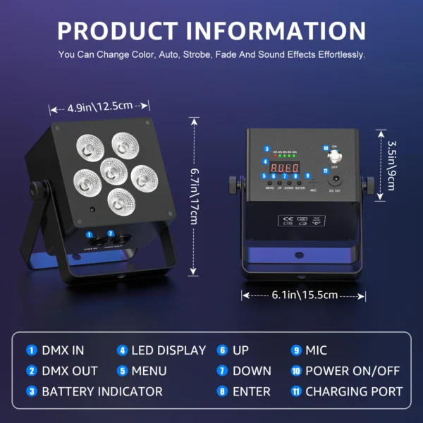 Somspot 2PCS/SET LED Highlight Par Light 6 in 1 RGBWA+UV Stage Effect Lighting Projector for DJ Disco Party Wedding Bar Club.