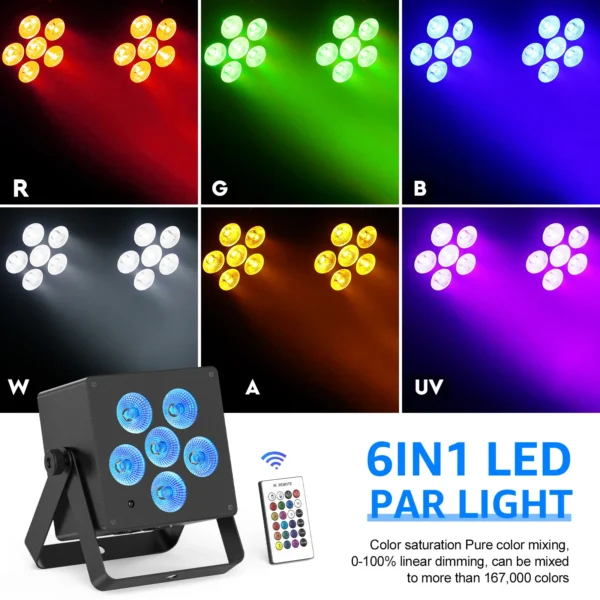 Somspot 2PCS/SET LED Highlight Par Light 6 in 1 RGBWA+UV Stage Effect Lighting Projector for DJ Disco Party Wedding Bar Club.