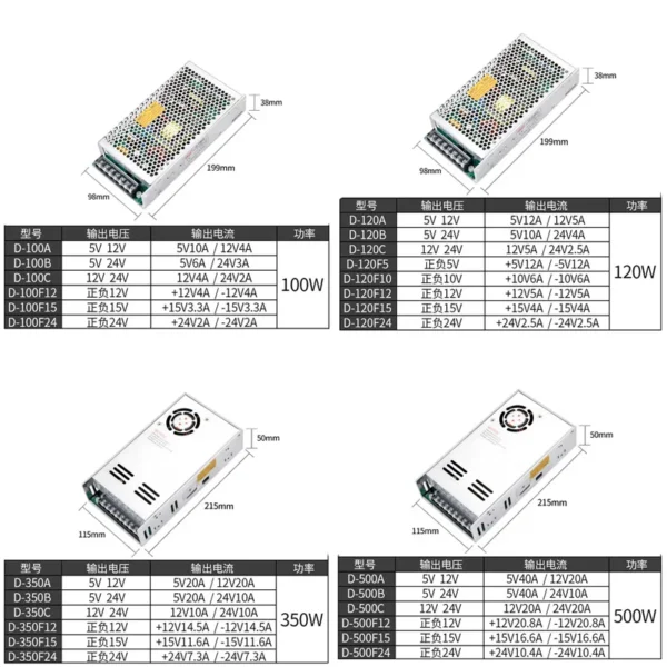 MZMW 30W 50W 75W 100W 120W 350W 500W Dual Output Switching Power Supply -5V 12V -12V 15V -15V 24V -24V AC/DC Driver Transformer