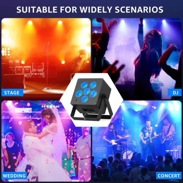 Somspot 2PCS/SET LED Highlight Par Light 6 in 1 RGBWA+UV Stage Effect Lighting Projector for DJ Disco Party Wedding Bar Club.