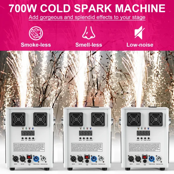 2PCS 700W Cold Spark Machine DMX Cold Flame Sprayer Equipment Stage Fireworks Machine Cold Fireworks Machine with Flight Case