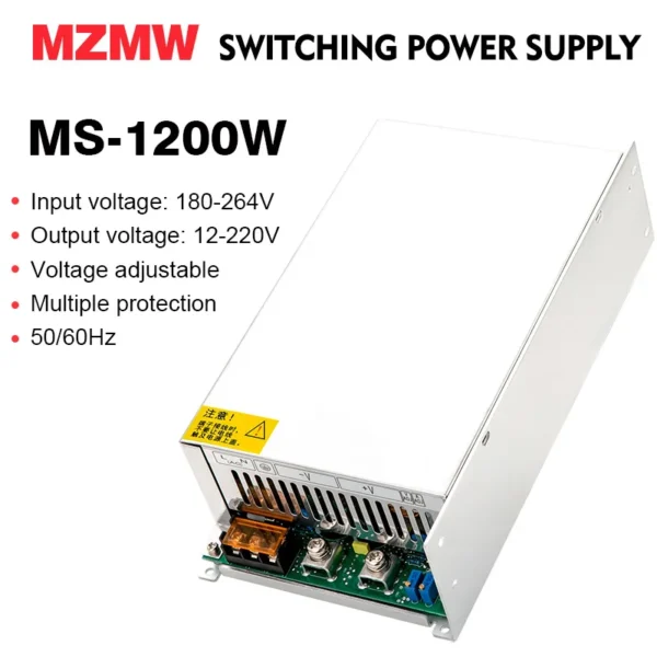 MZMW Switching Power Supply MS-1200W 180V-264V AC/DC 12V 15V 24V 36V 48V 60V 72V 80V 110V 150V 220V Voltage Adjustable SMPS.