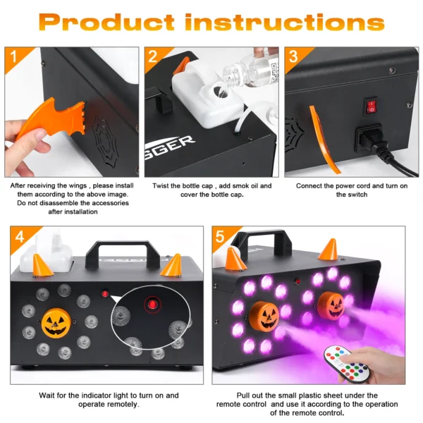 Somspot 1500W LED Fog Machine Remote Fogger Ejector Smoke Machine Stage Equipment for DJ Disco Wedding Party