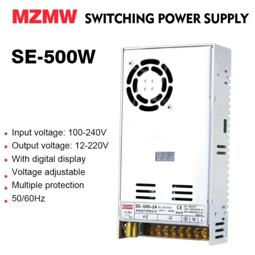 MZMW 500W Switching Power Supply 0-12V 15 24V 36V 48V 60V 80V 110V 100-120V/200-240V AC/DC Fonte Digital Display Adjustable SMPS.