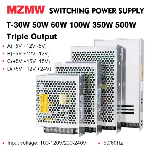 MZMW 30W 50W 60W 100W 350W 500W Triple Output Switching Power Supply AC/DC 5V 15V 15V 12V 24V Driver Transformer Three-way SMPS