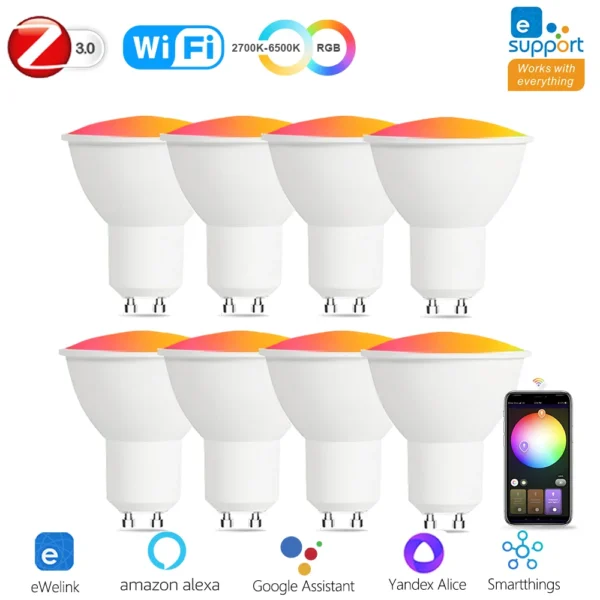 Zigbee GU10 WiFi Smart LED Bulbs RGB C+W Dimmable Lamps Spotlight EWelink App Control Light Bulbs Voice Alexa Alice Smartthings