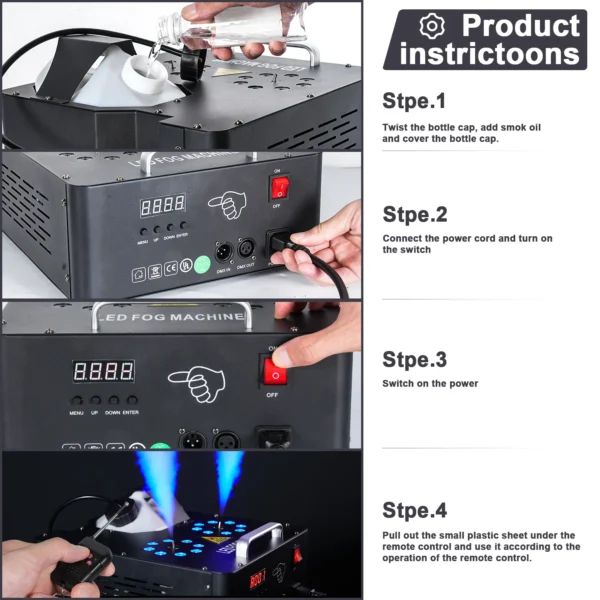 Somspot 2000W LED Smoke Machine Remote Fogger Ejector Double-tube Adjustable Fog Machine DMX512 Colorful Stage Spray Equipment