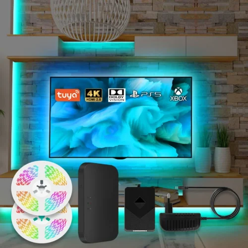 RGBCW Colors Ceiling Ambient Light Strip, 5M/10M WiFi Smart LED Strip Lights Sync with TV Backlight, Linkage with HDMI Sync Box