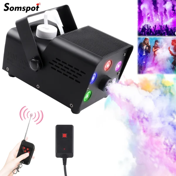 Somspot 500W LED Fog Machine DJ Disco Colorful Remote Fogger Ejector Stage Light Effect Smoke Machine for Christma Wedding Party