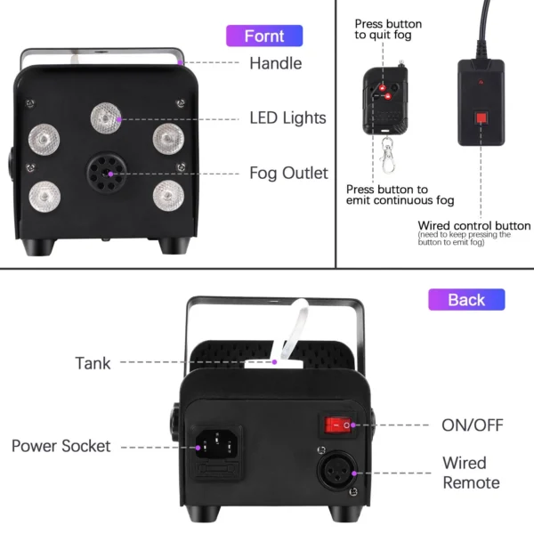 Somspot 500W LED Fog Machine DJ Disco Colorful Remote Fogger Ejector Stage Light Effect Smoke Machine for Christma Wedding Party