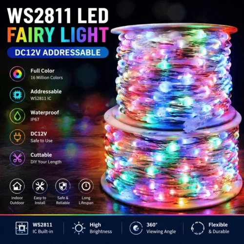 1000-3000PCS Smart WS2811 LED Strip Light RGB Addressable DC12V 1520253050100mm Spacing Full Color IP67 for Christmas Decor