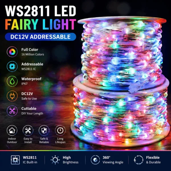1000-3000PCS Smart WS2811 LED Strip Light RGB Addressable DC12V 1520253050100mm Spacing Full Color IP67 for Christmas Decor
