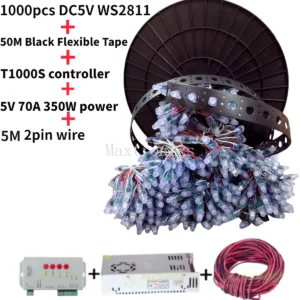 Best 1000pcs WS2811 12mm Full Color LED Module Pixel Light IP68 DC5V Waterproof And 50M Diy Black Band Flexible Tape Or Full Kit