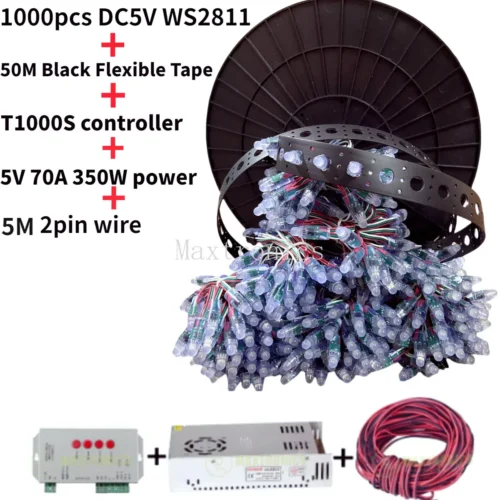 Best 1000pcs WS2811 12mm Full Color LED Module Pixel Light IP68 DC5V Waterproof And 50M Diy Black Band Flexible Tape Or Full Kit