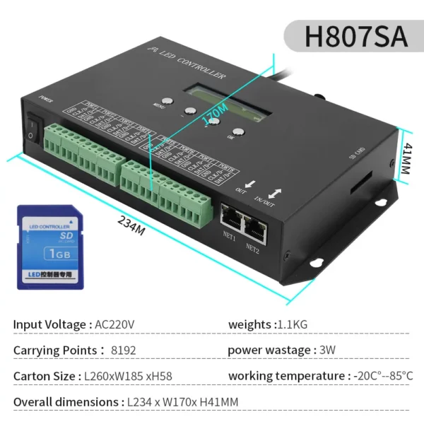 H807SA H807SB Wifi 8/4 Ports DMX/Artnet to SPI LED Pixel Controller With SD Card For WS2811 WS2812 WS2812b WS2815 Led Strip Light