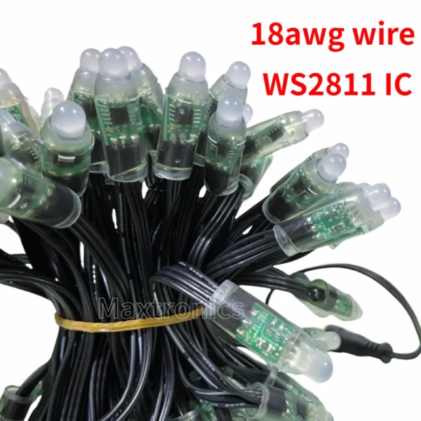 500/1000pc WS2811 Bullet Full Color Led Pixel Modules 18awg Black Wire IP68 12MM DC12V 13.5mm Conneccer for Festival Decor Light