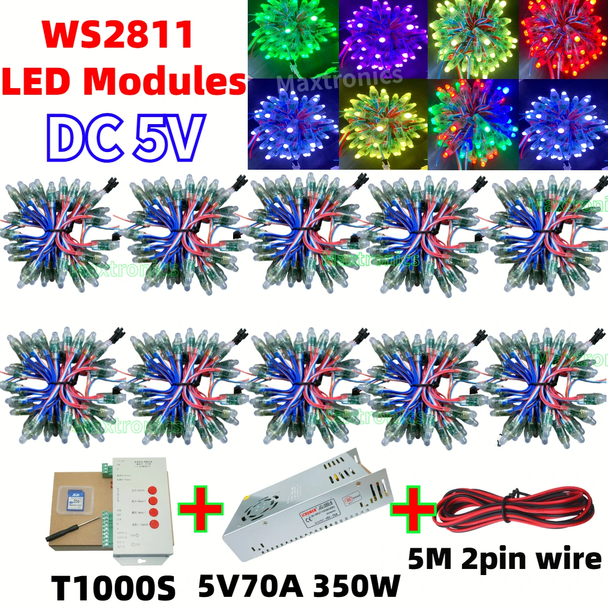 500pc WS2811 Full Color LED IP68 12MM DC5V Or T1000s 5V 70A Kits