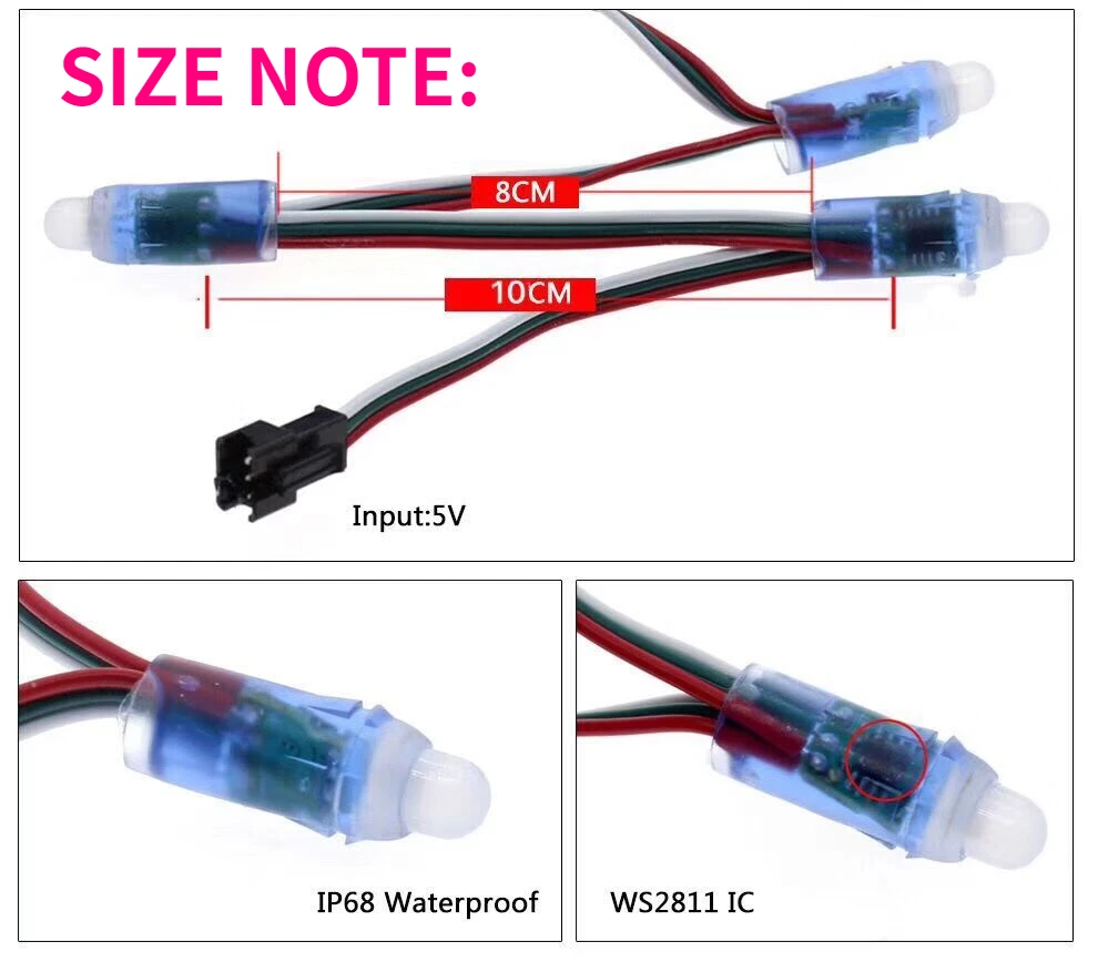 500pc WS2811 Full Color LED IP68 12MM DC5V Or T1000s 5V 70A Kits