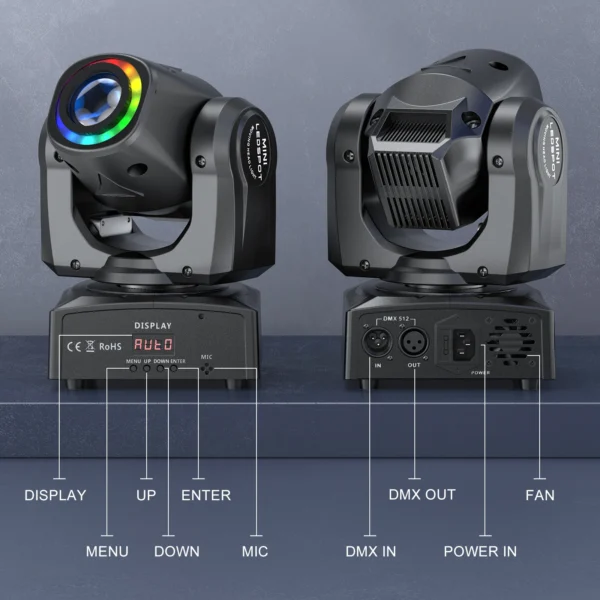 U'King 120W LED Beam Moving Head Light RGB Color Mixing 8 Patterns DMX Effect Light Rotating Stage Light for DJ Show Party KTV