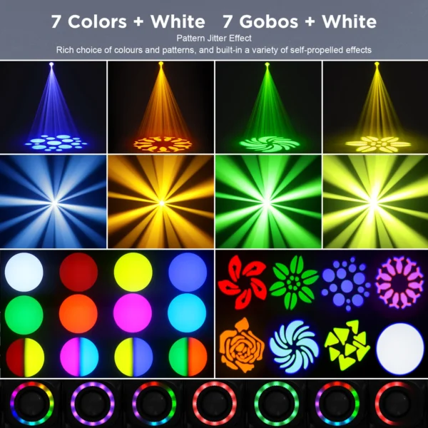U'King 120W LED Beam Moving Head Light RGB Color Mixing 8 Patterns DMX Effect Light Rotating Stage Light for DJ Show Party KTV