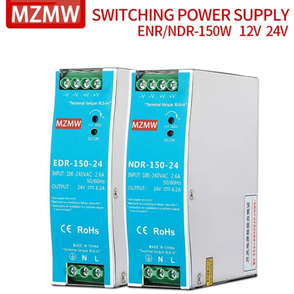 MZMW EDR150 NDR-150 Industrial DIN Rail Switching Power Supply 150W 12V 24V 48V AC/DC EDR-150-24 Single Output Mini Source Power