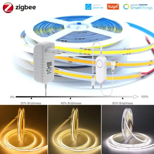 DC12V Zigbee 3.0 1M-5M COB LED Strip 320LEDs High Density Flexible Room LED String Lights Waterproof Smart for Smartthings Alexa